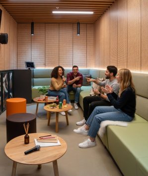 Students in a karaoke booth